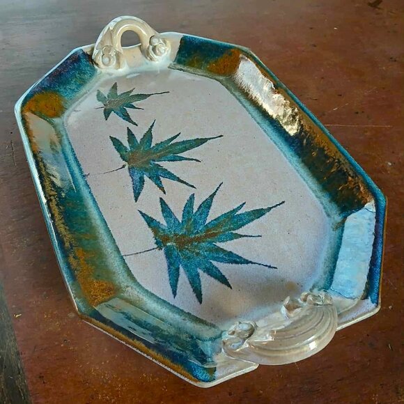 Randy Pearsall Handmade Stoneware Art Pottery Leaf Serving Platter - Picture 8 of 9